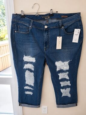 Melissa McCarthy Dark Blue Distressed Cropped Ankle Jeans